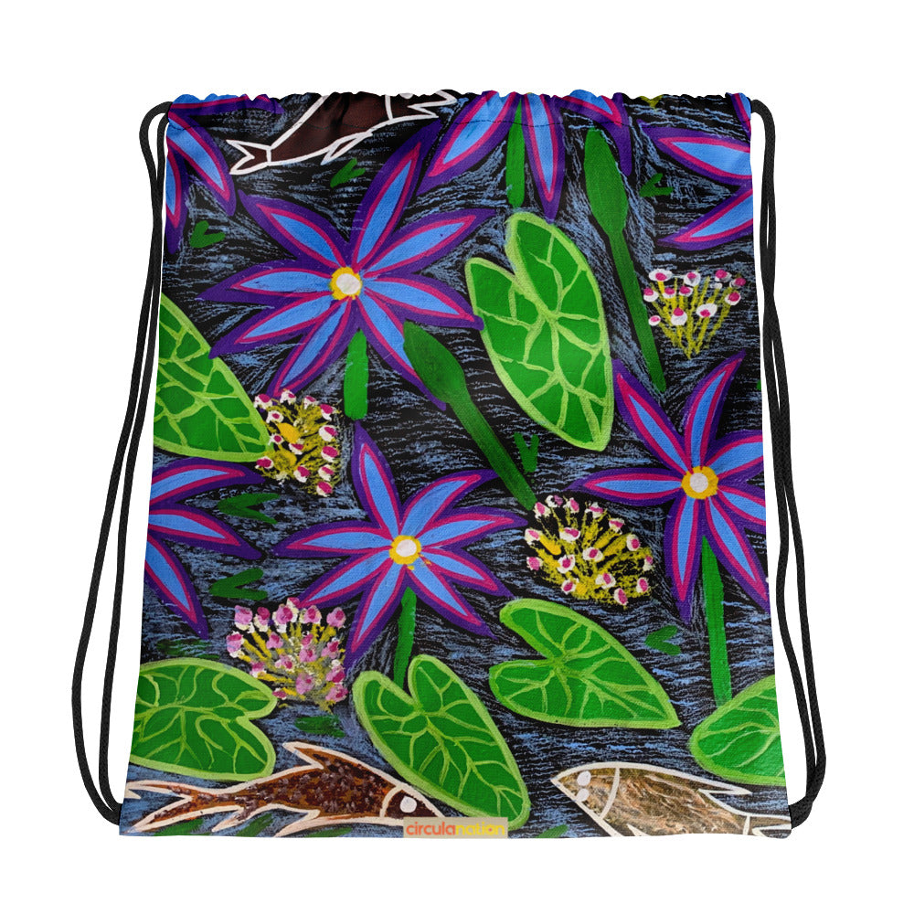 Drawstring bag : Yarlbun | Waterlilies  By Margaret Duncan