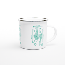 Load image into Gallery viewer, Campfire Enamel Mug (Turquoise) : Hunter By Richard Collins
